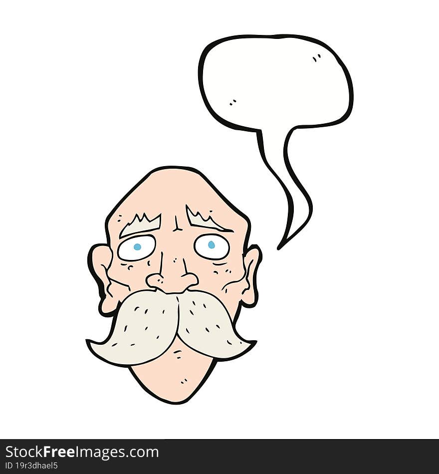 cartoon sad old man with speech bubble