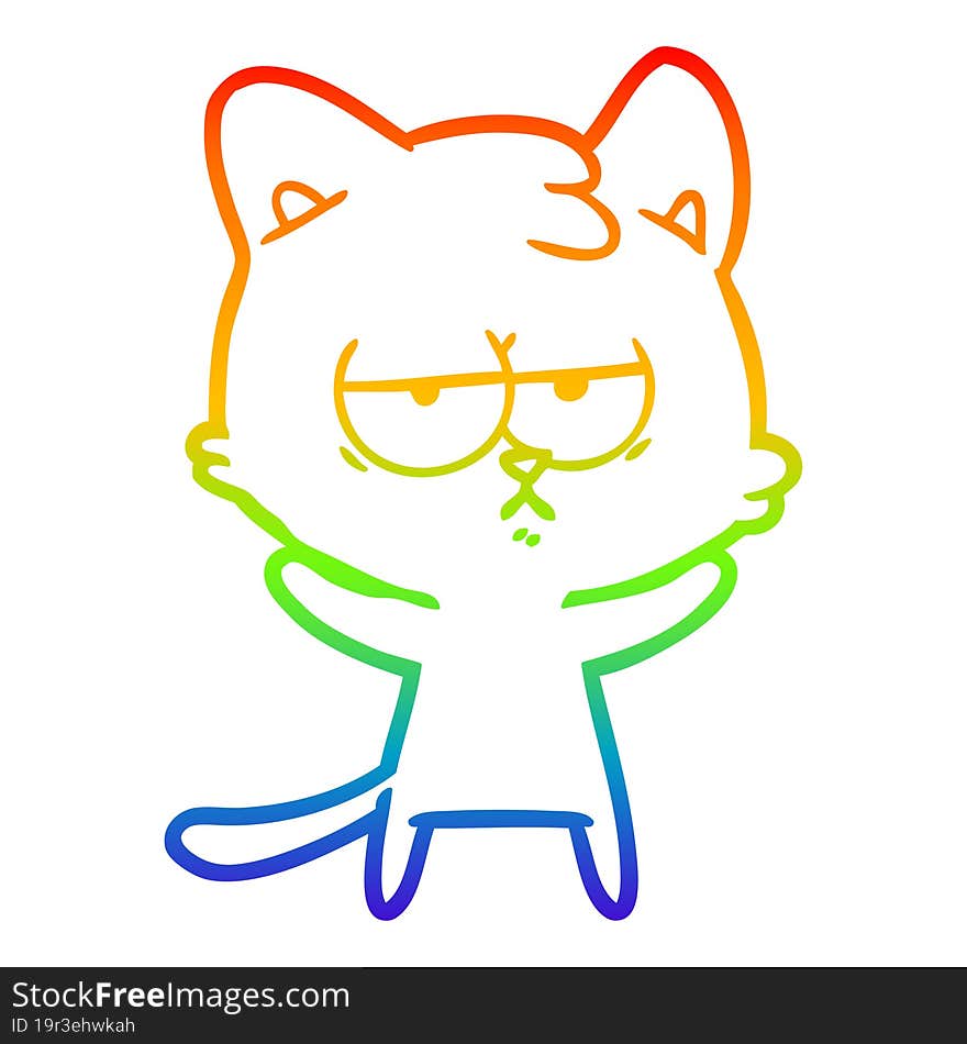 rainbow gradient line drawing bored cartoon cat