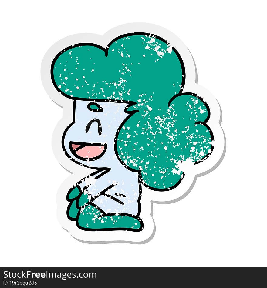 distressed sticker cartoon illustration of a kawaii alien girl. distressed sticker cartoon illustration of a kawaii alien girl