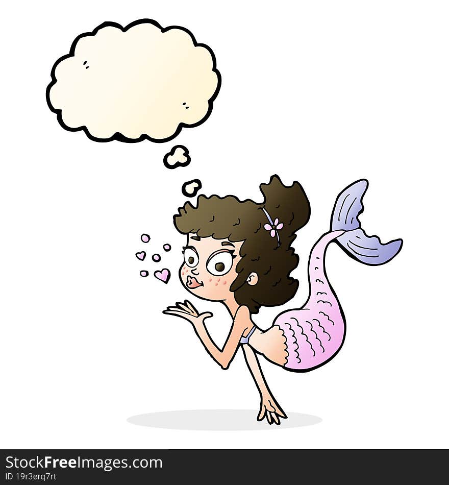 Cartoon Pretty Mermaid With Thought Bubble