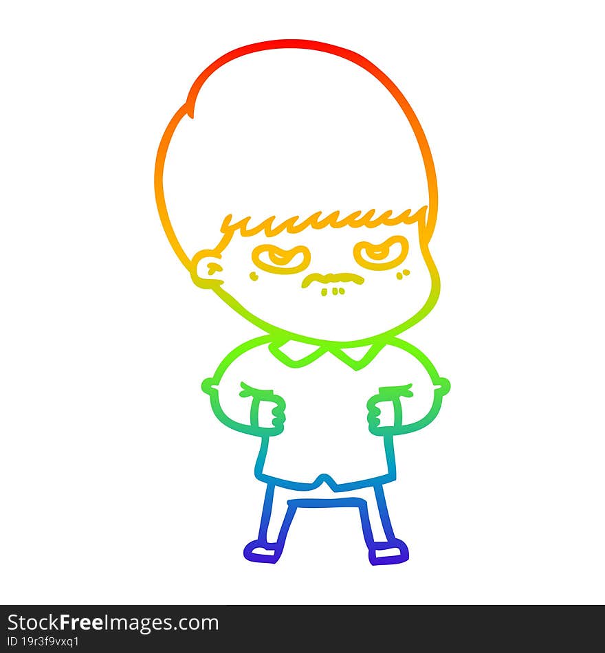 rainbow gradient line drawing annoyed cartoon boy