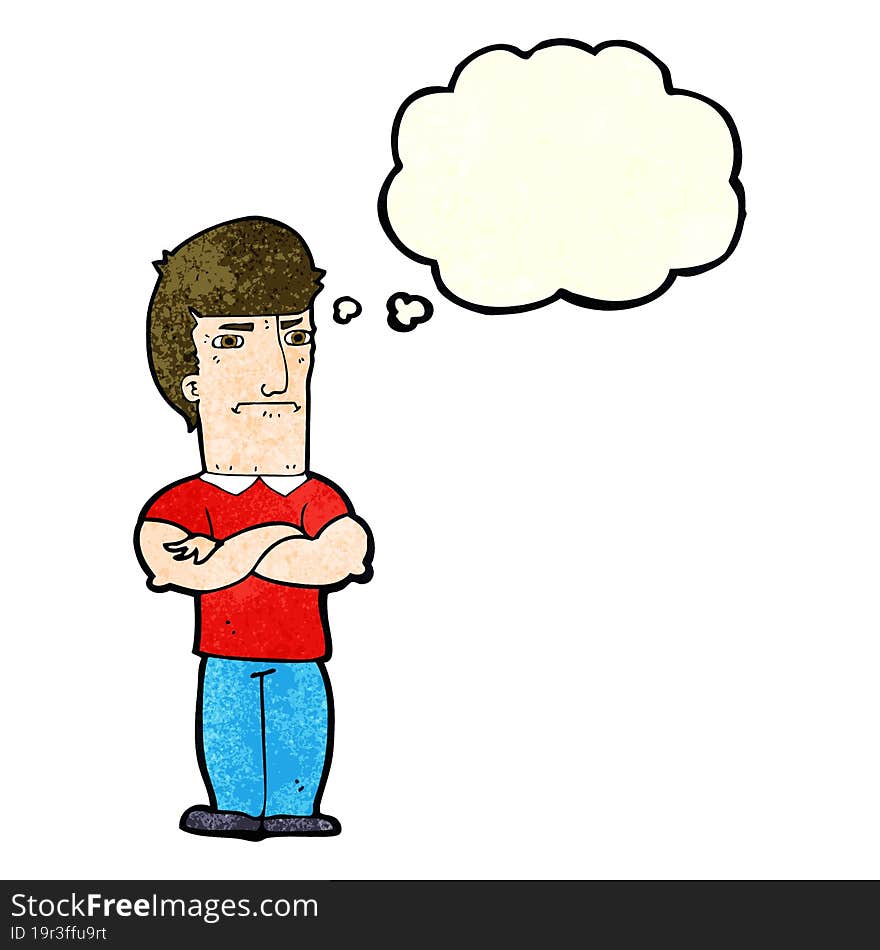 Cartoon Annoyed Man With Folded Arms With Thought Bubble