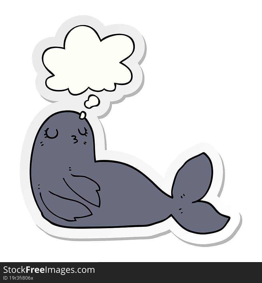 Cartoon Seal And Thought Bubble As A Printed Sticker