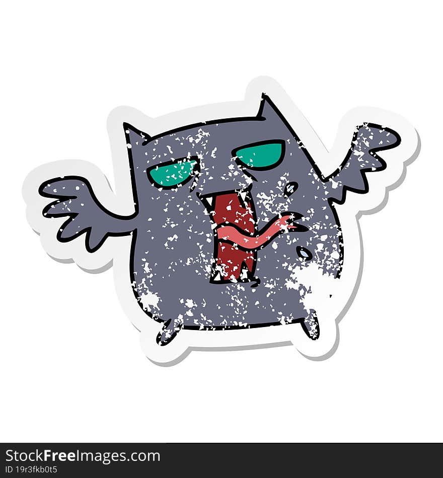 distressed sticker cartoon of cute scary kawaii bat