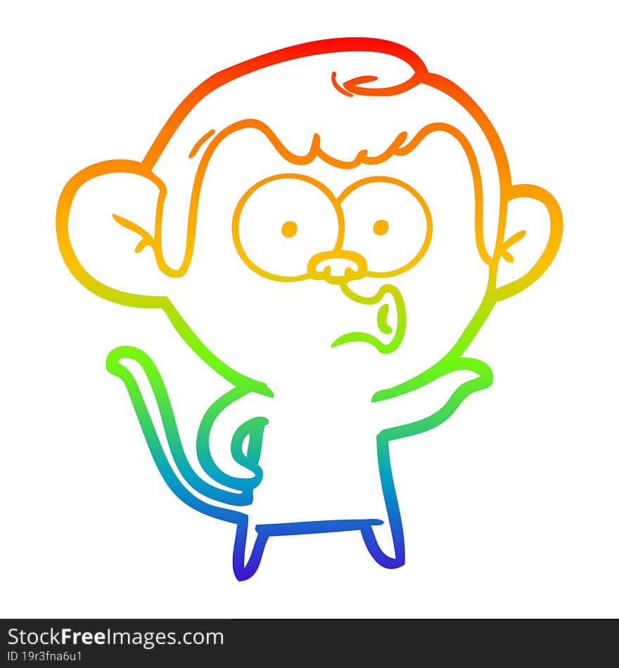 rainbow gradient line drawing cartoon hooting monkey