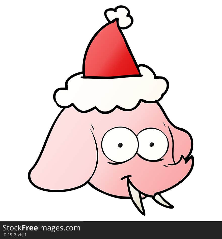 gradient cartoon of a elephant face wearing santa hat