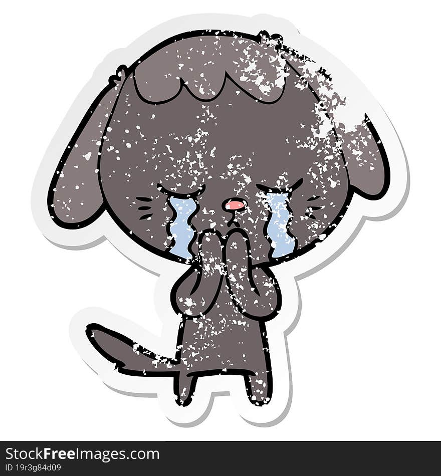 distressed sticker of a cartoon crying dog