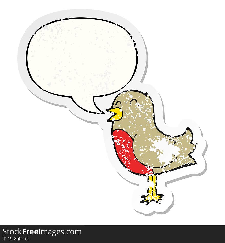 cartoon bird with speech bubble distressed distressed old sticker. cartoon bird with speech bubble distressed distressed old sticker