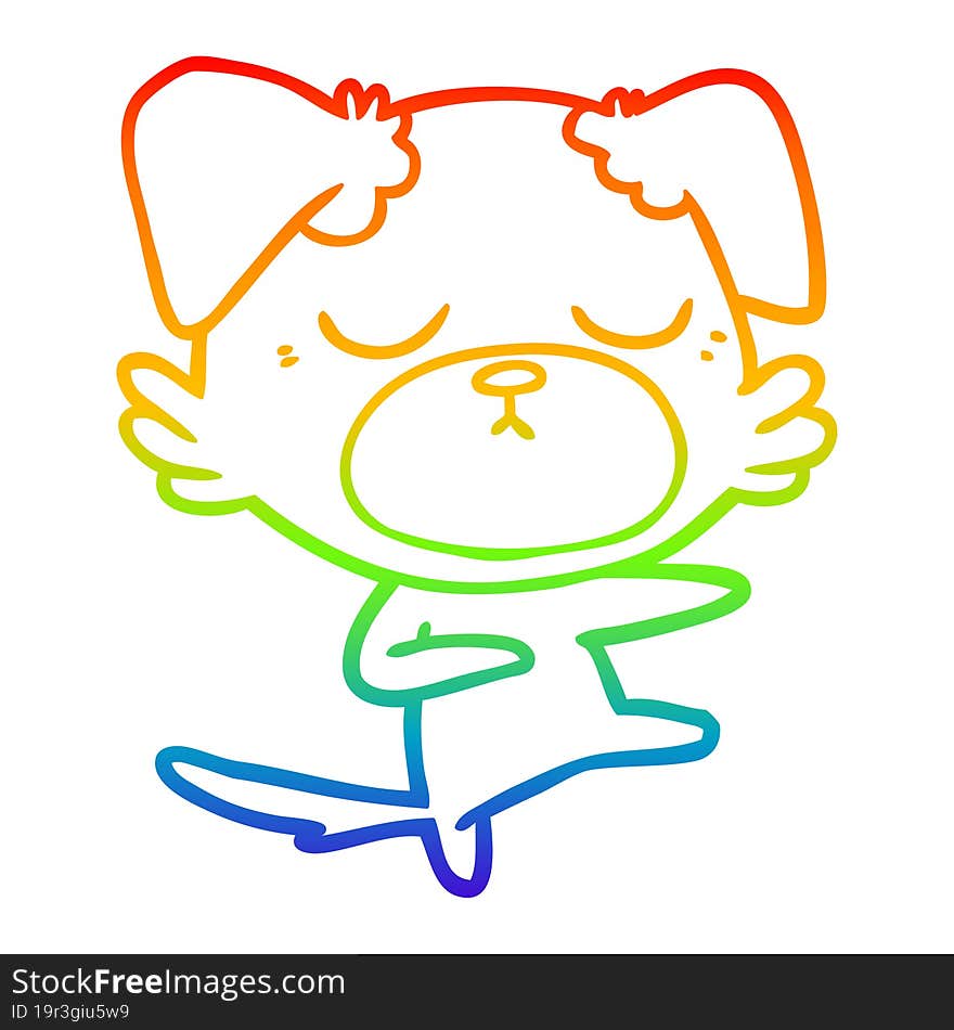 rainbow gradient line drawing of a cute cartoon dog