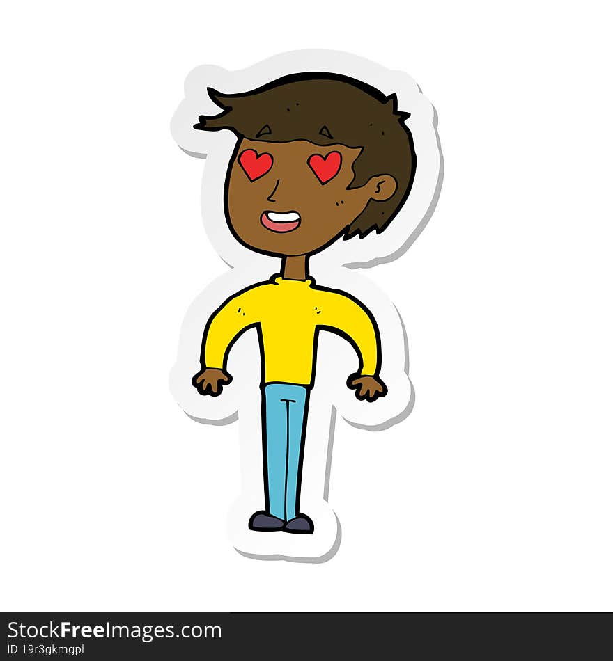 sticker of a cartoon man in love