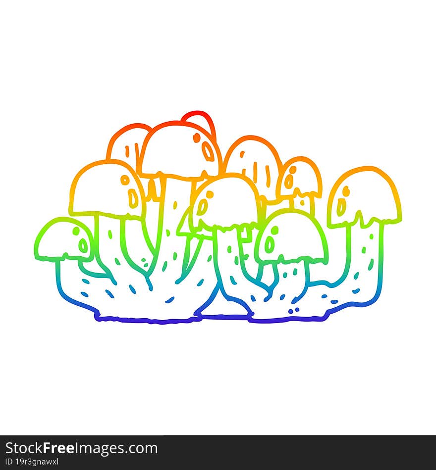 rainbow gradient line drawing of a cartoon mushroom