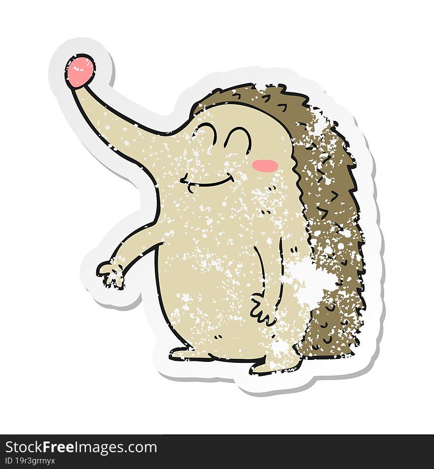 Retro Distressed Sticker Of A Cartoon Hedgehog