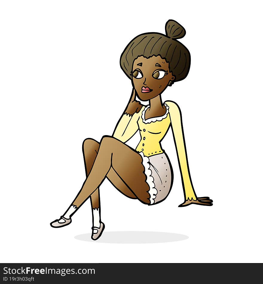 Cartoon Attractive Woman Sitting Thinking