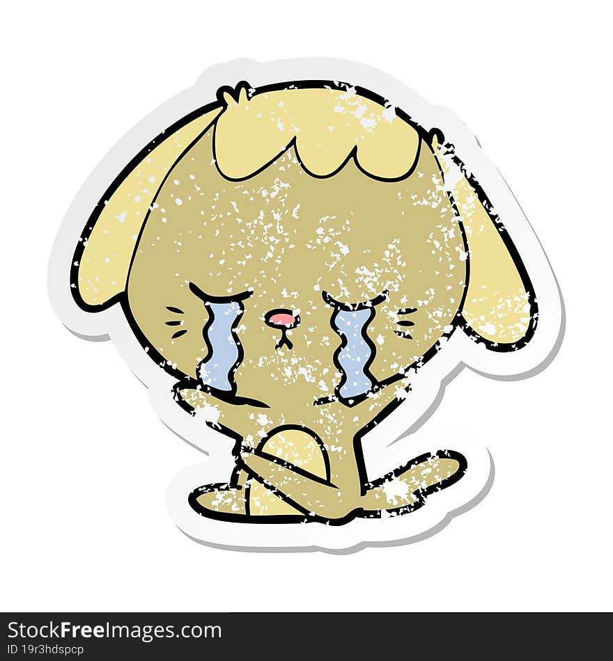 Distressed Sticker Of A Cartoon Dog Crying