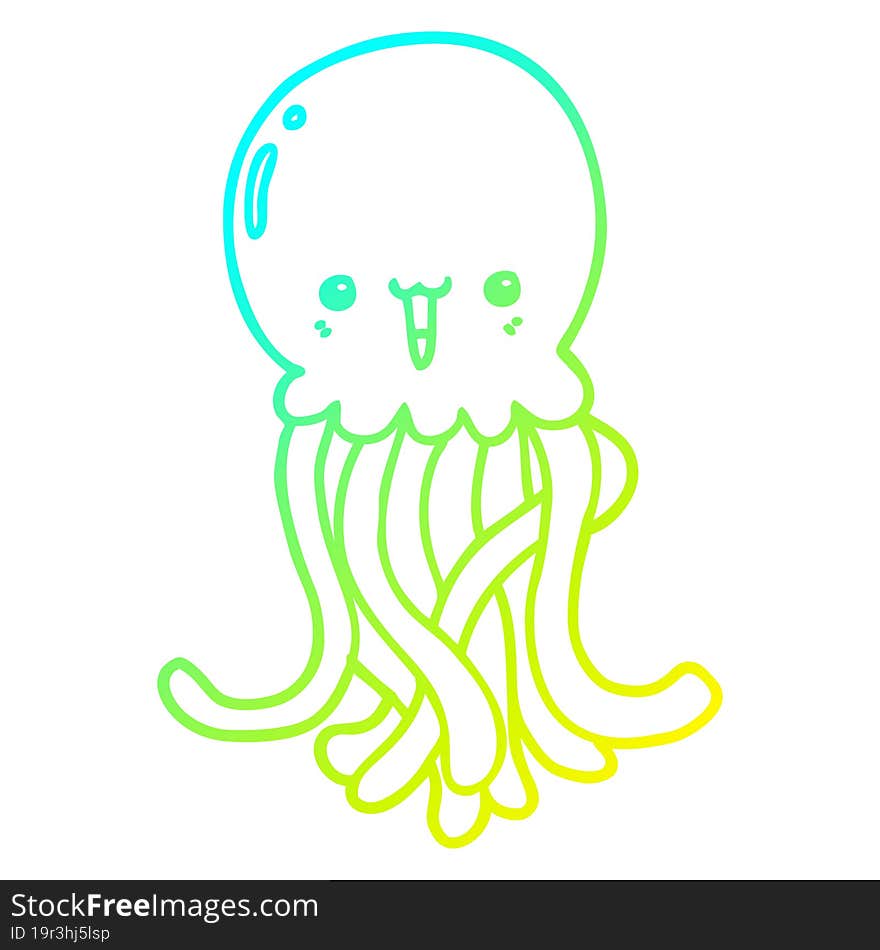 Cold Gradient Line Drawing Cartoon Jellyfish