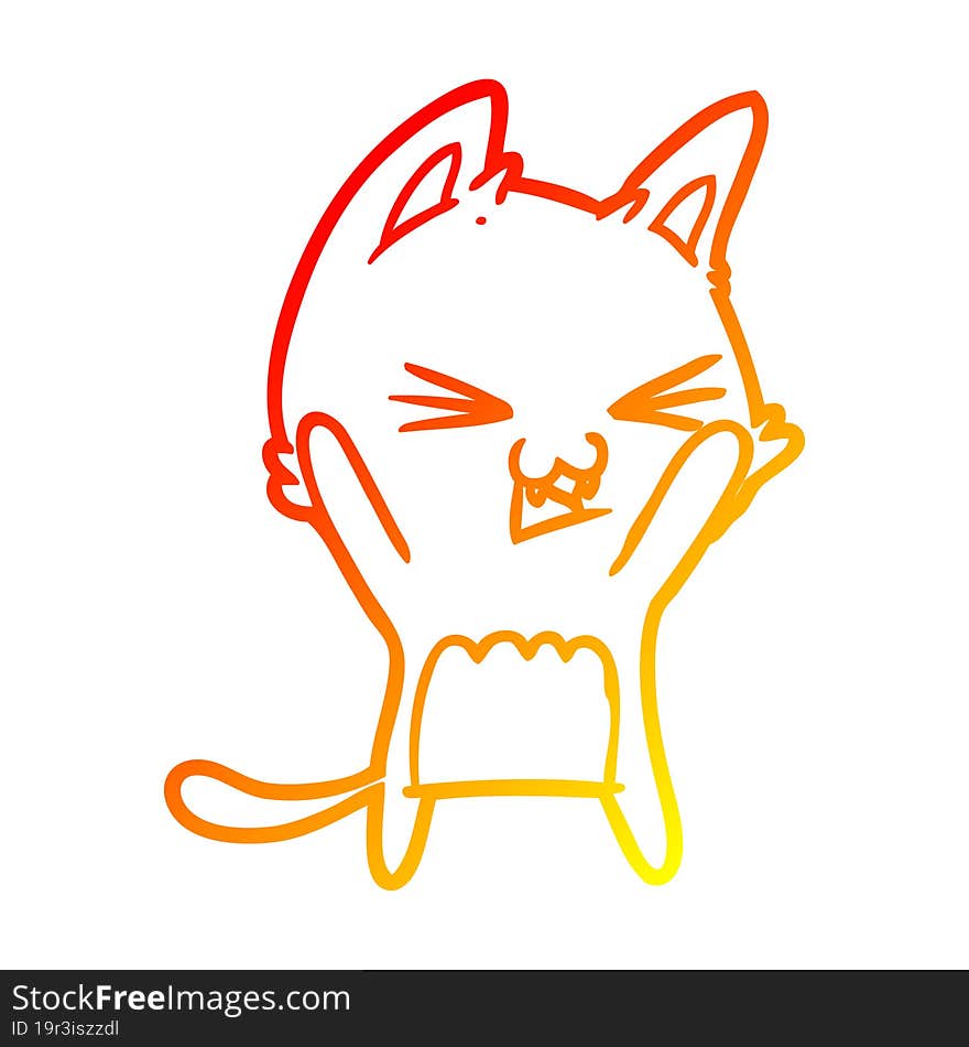 Warm Gradient Line Drawing Cartoon Cat Hissing