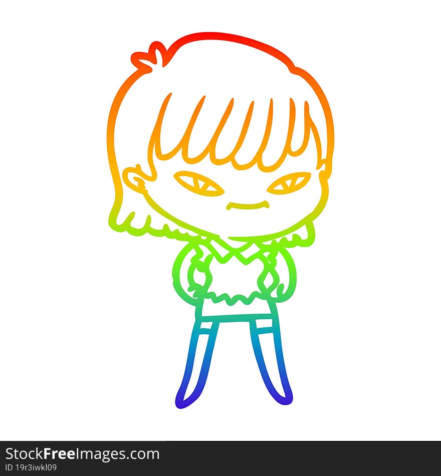 rainbow gradient line drawing of a cartoon woman