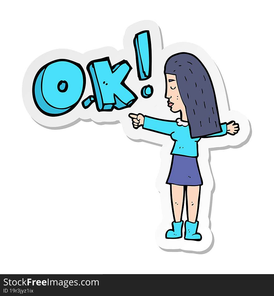 Sticker Of A Cartoon Woman Thinking OK