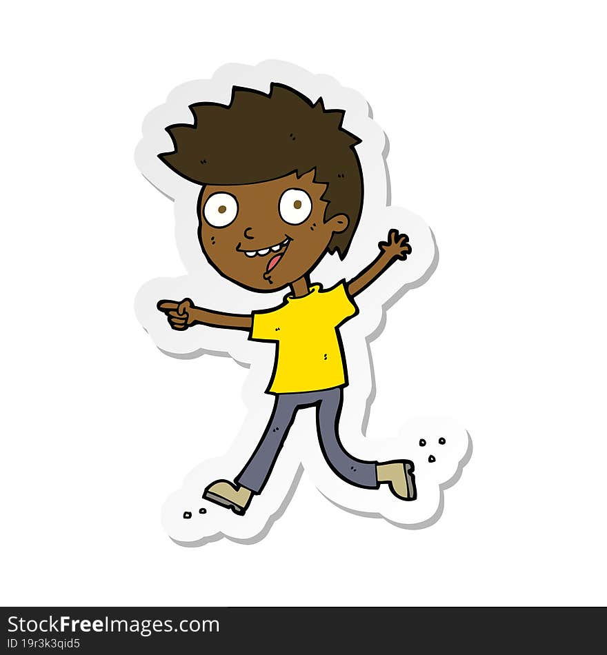 sticker of a cartoon crazy excited boy