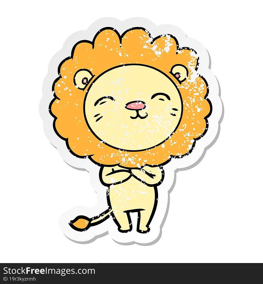 distressed sticker of a cartoon lion