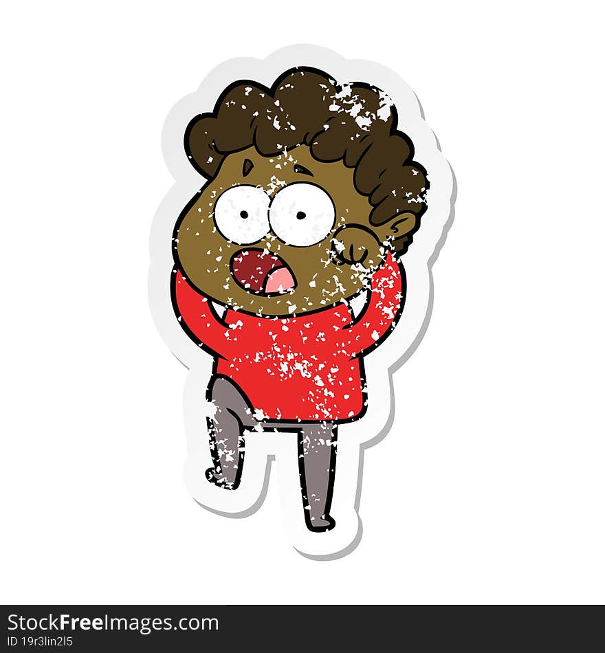 Distressed Sticker Of A Cartoon Man Gasping In Surprise