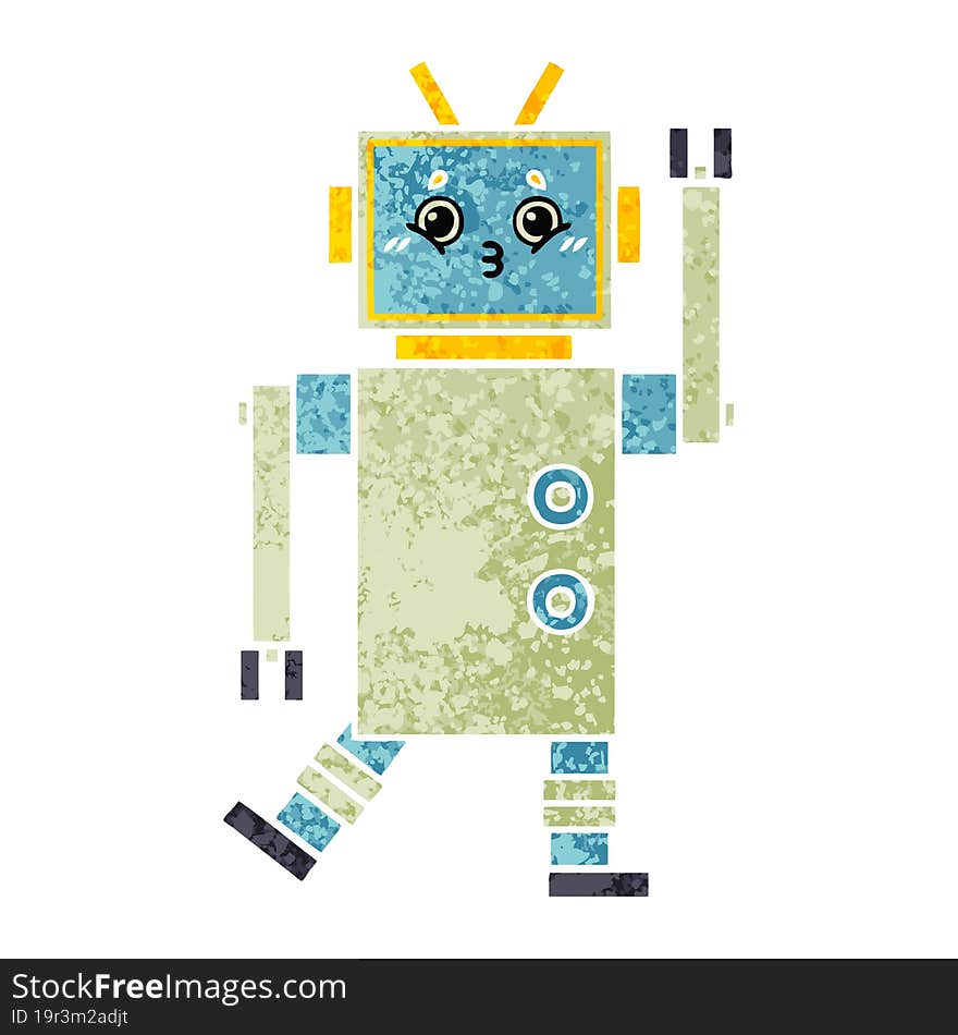 Retro Illustration Style Cartoon Robot