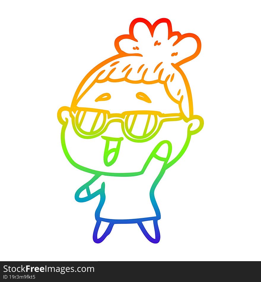 rainbow gradient line drawing cartoon happy woman wearing spectacles