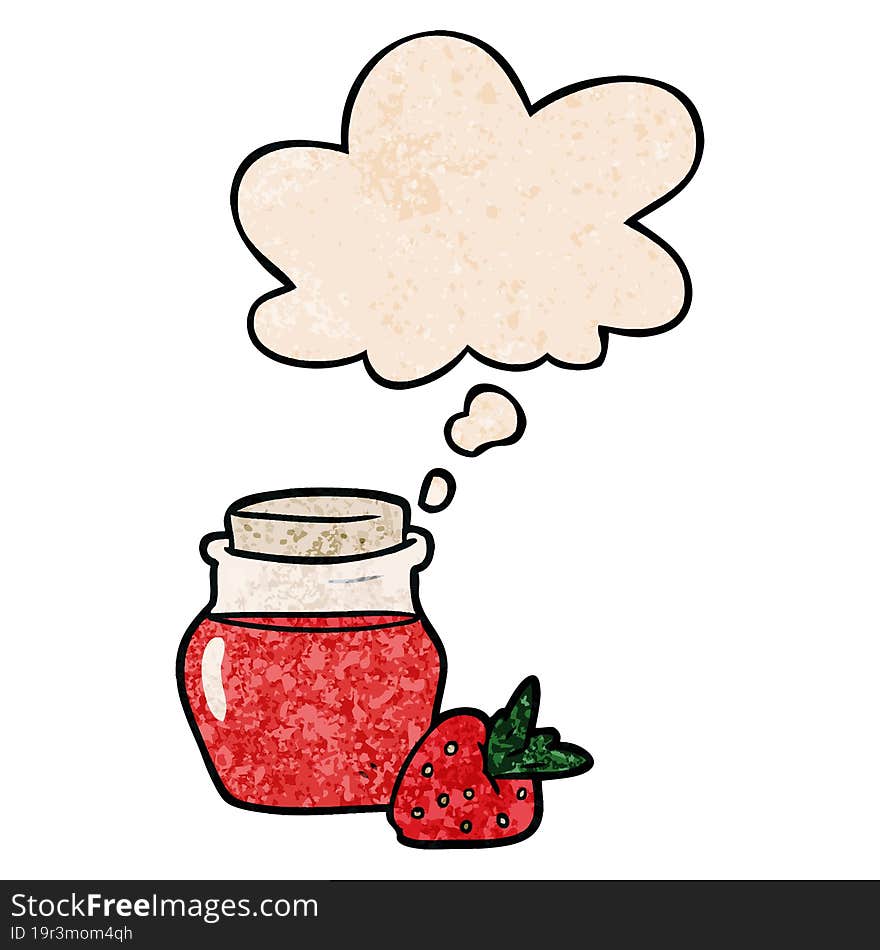 Cartoon Jam Jar And Thought Bubble In Grunge Texture Pattern Style