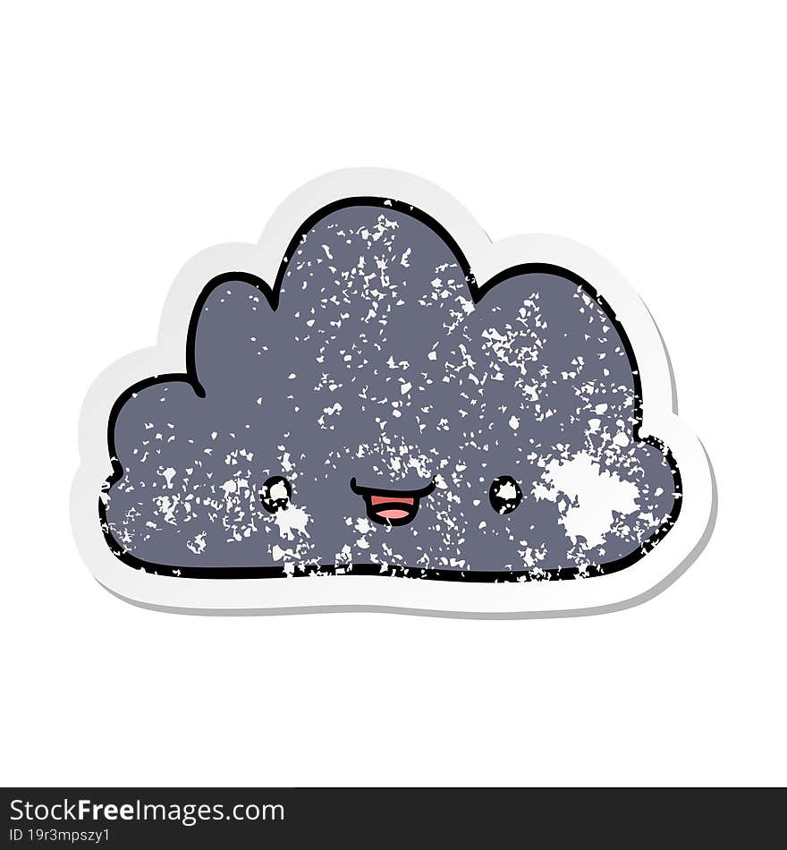 Distressed Sticker Of A Happy Cartoon Cloud