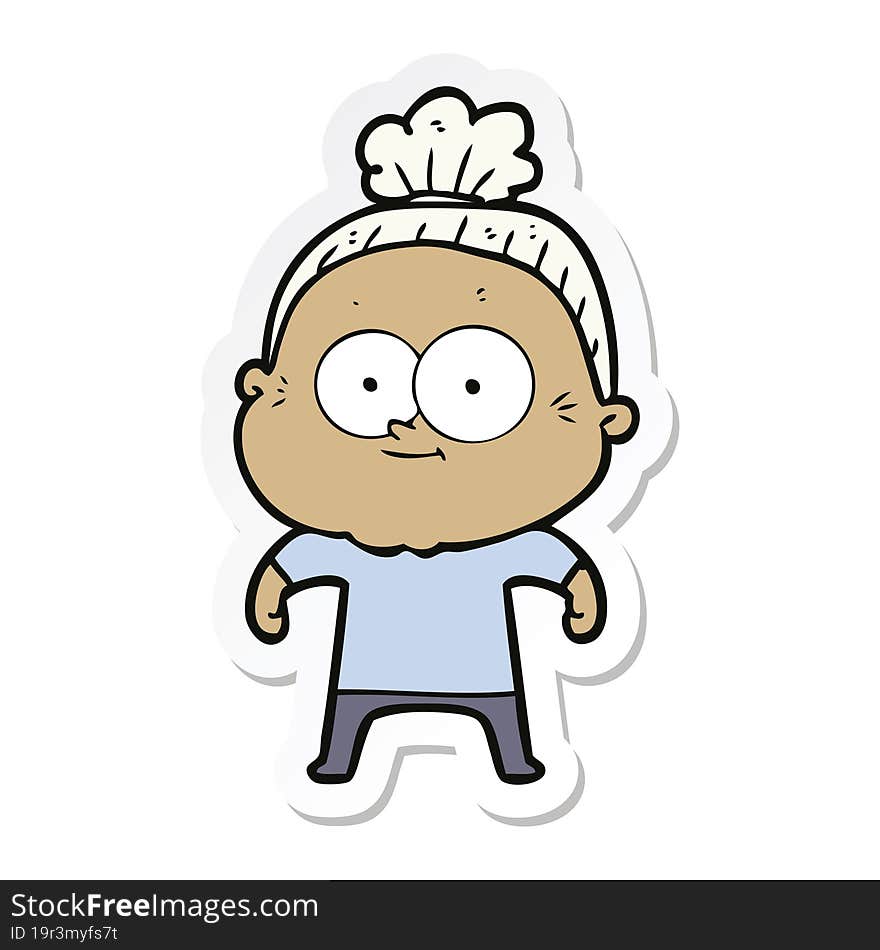 sticker of a cartoon happy old woman