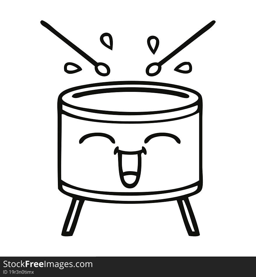 Line Drawing Cartoon Happy Drum