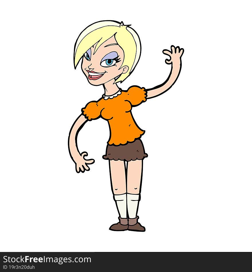 cartoon girl waving