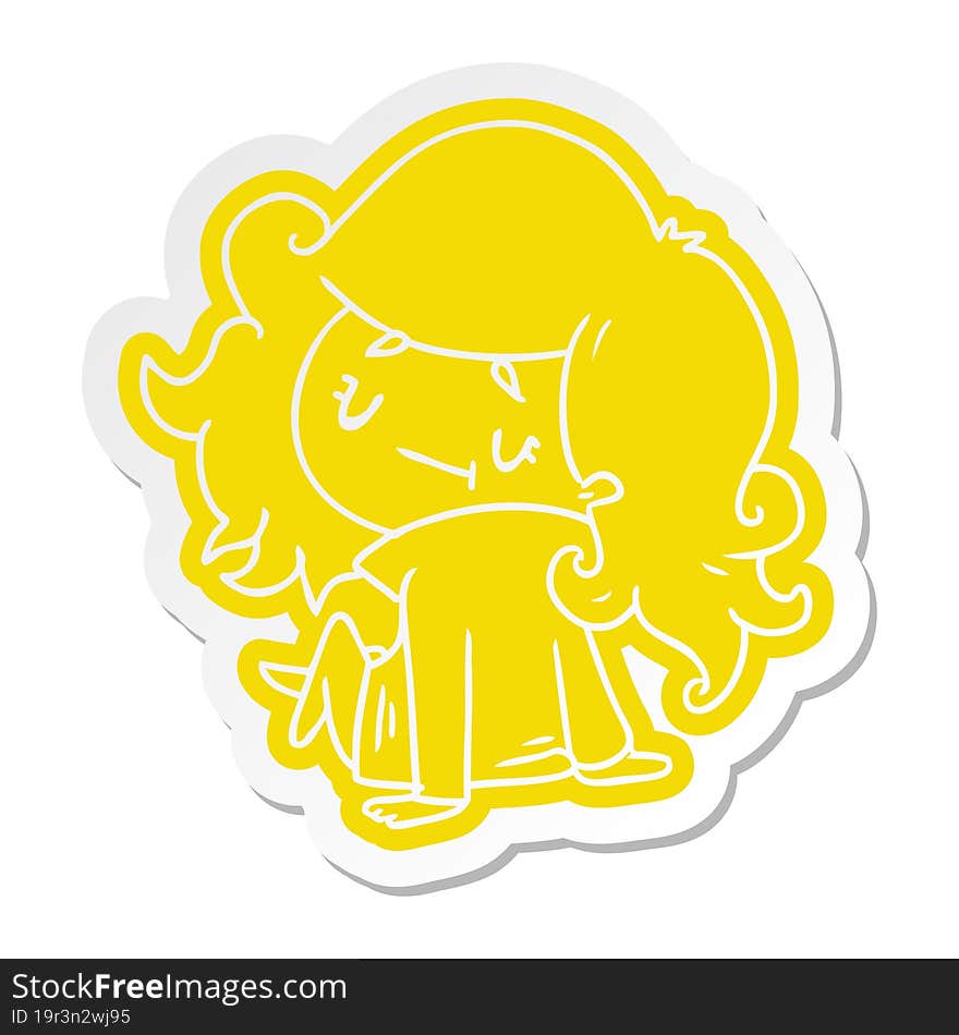 cartoon sticker of a cute kawaii girl