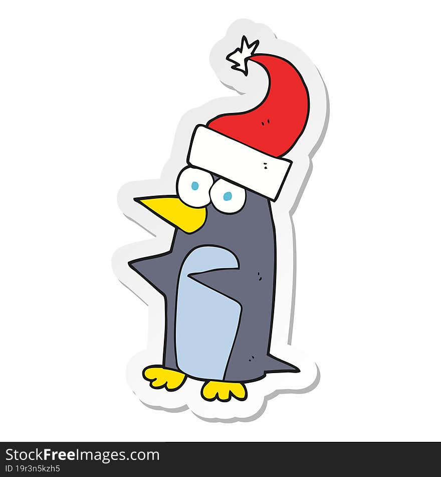 sticker of a cartoon christmas penguin