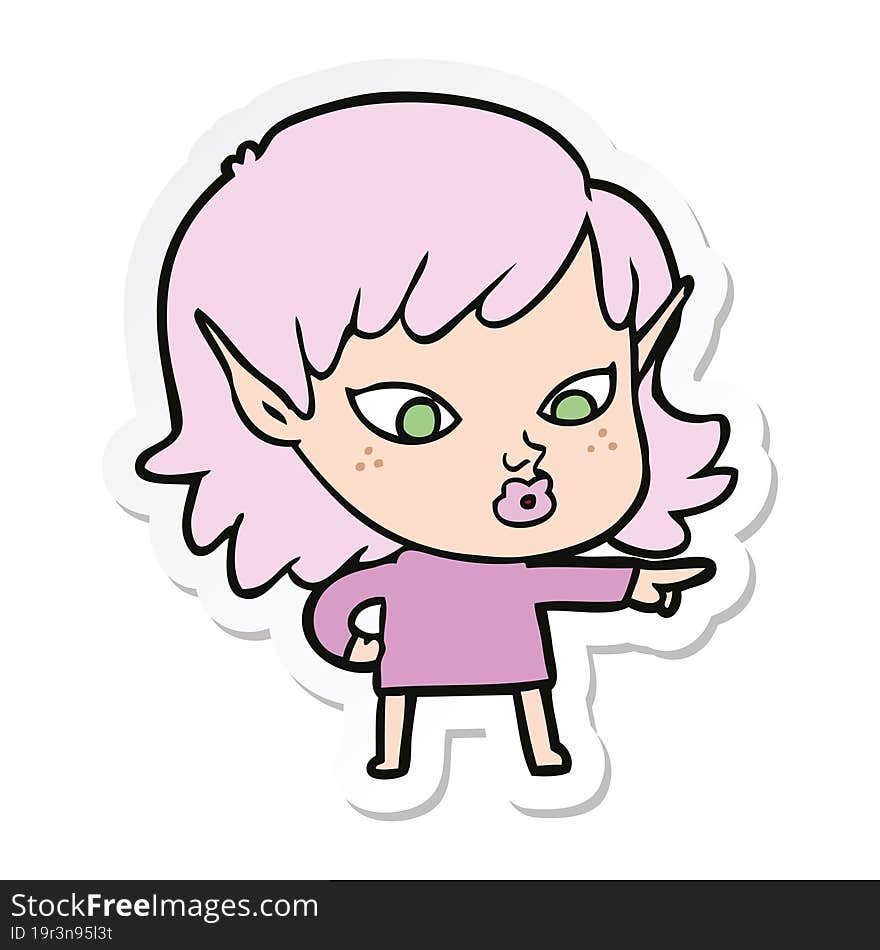 Sticker Of A Pretty Cartoon Elf Girl