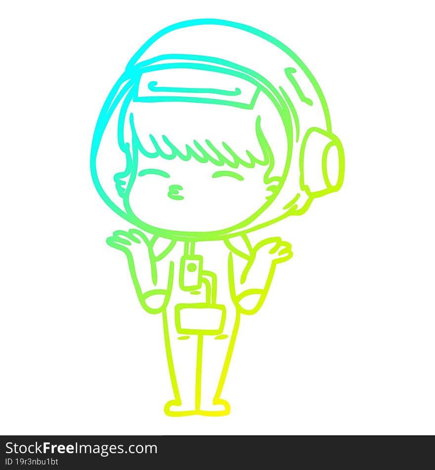 Cold Gradient Line Drawing Cartoon Curious Astronaut