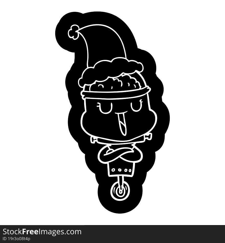 Happy Cartoon Icon Of A Robot Wearing Santa Hat