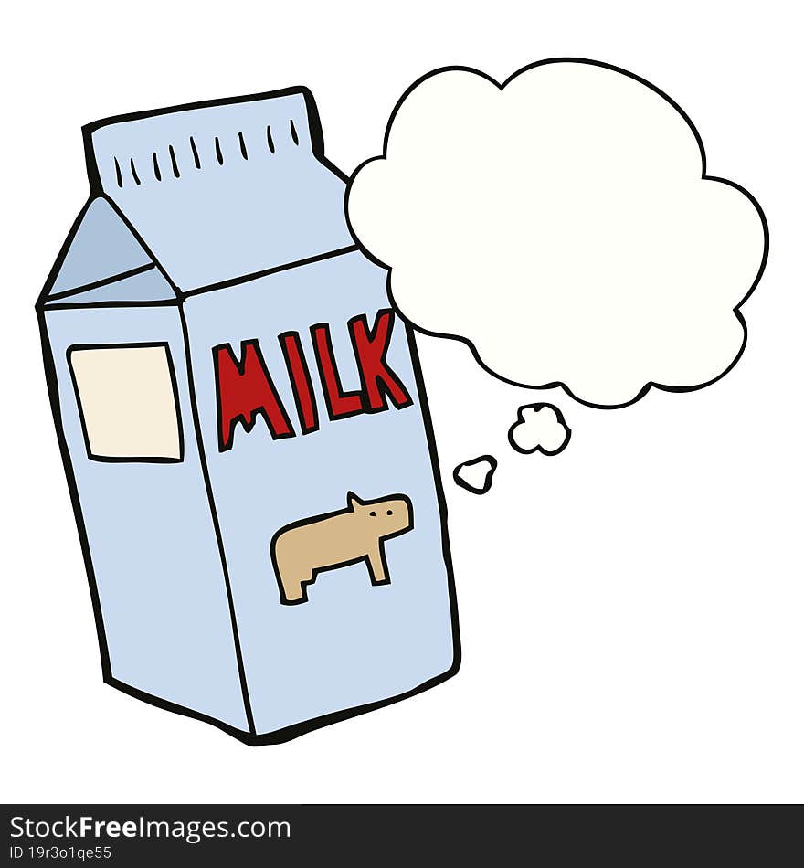 cartoon milk carton and thought bubble