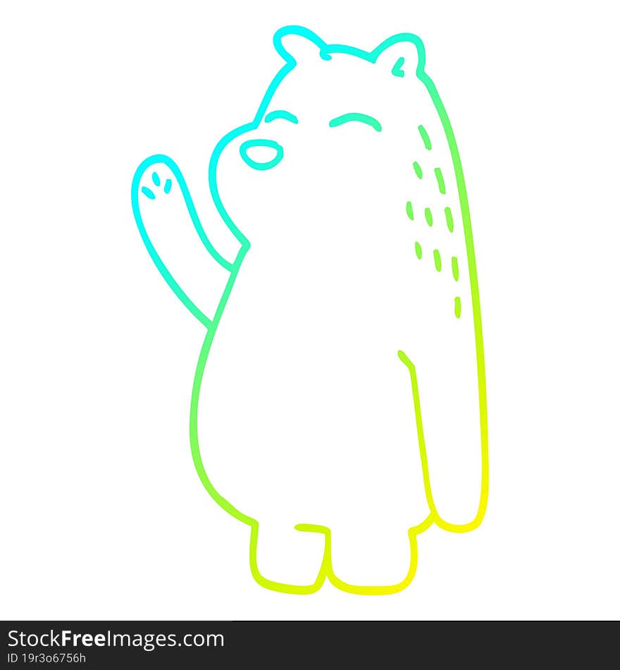 Cold Gradient Line Drawing Cartoon Bear Waving