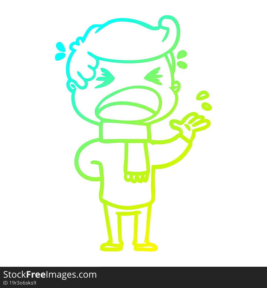 cold gradient line drawing of a cartoon shouting man