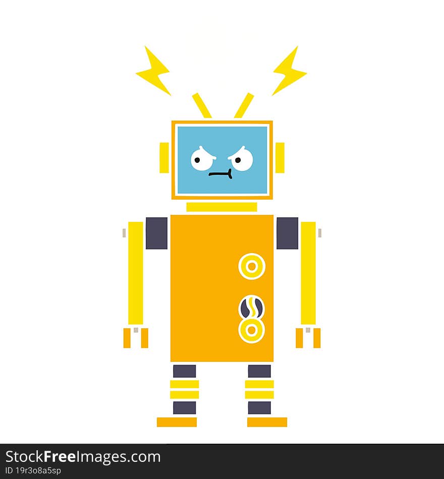 flat color retro cartoon malfunctioning robot