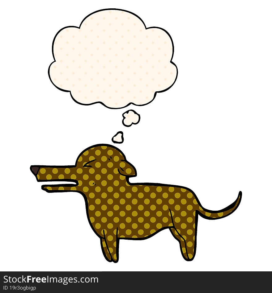 cartoon dog with thought bubble in comic book style