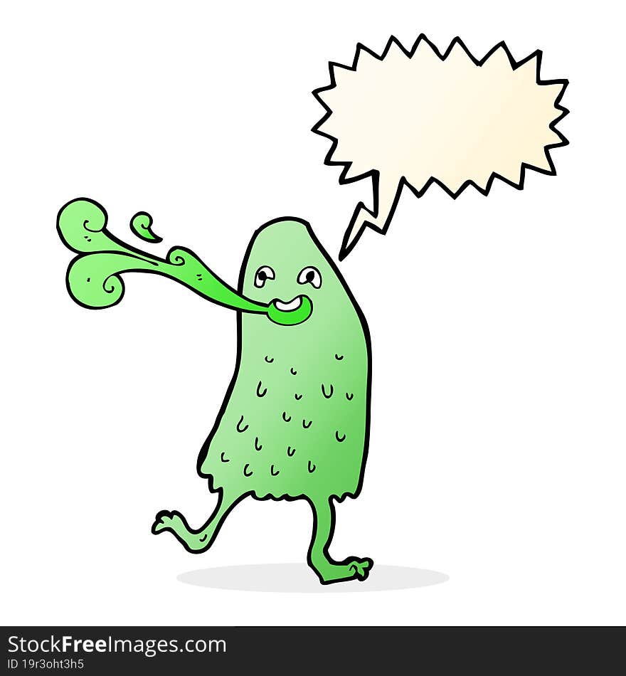 cartoon funny slime monster with speech bubble