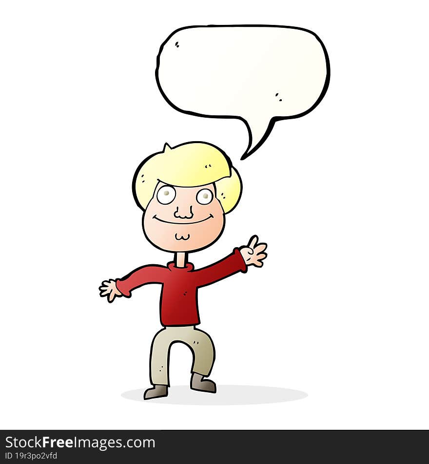 cartoon happy man waving with speech bubble