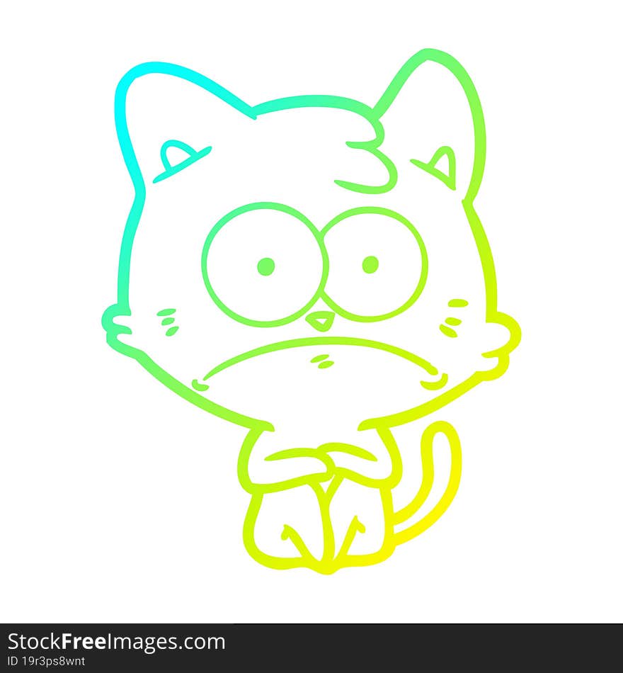 Cold Gradient Line Drawing Cartoon Nervous Cat