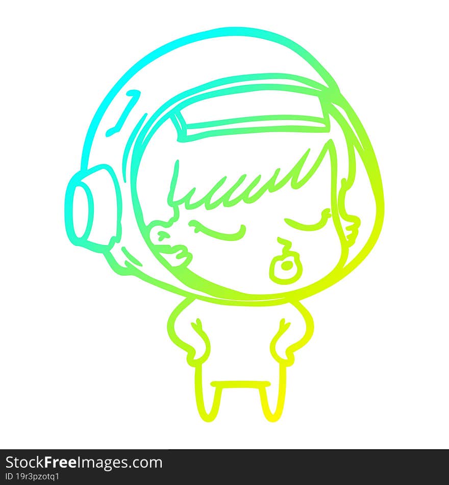 cold gradient line drawing cartoon pretty astronaut girl