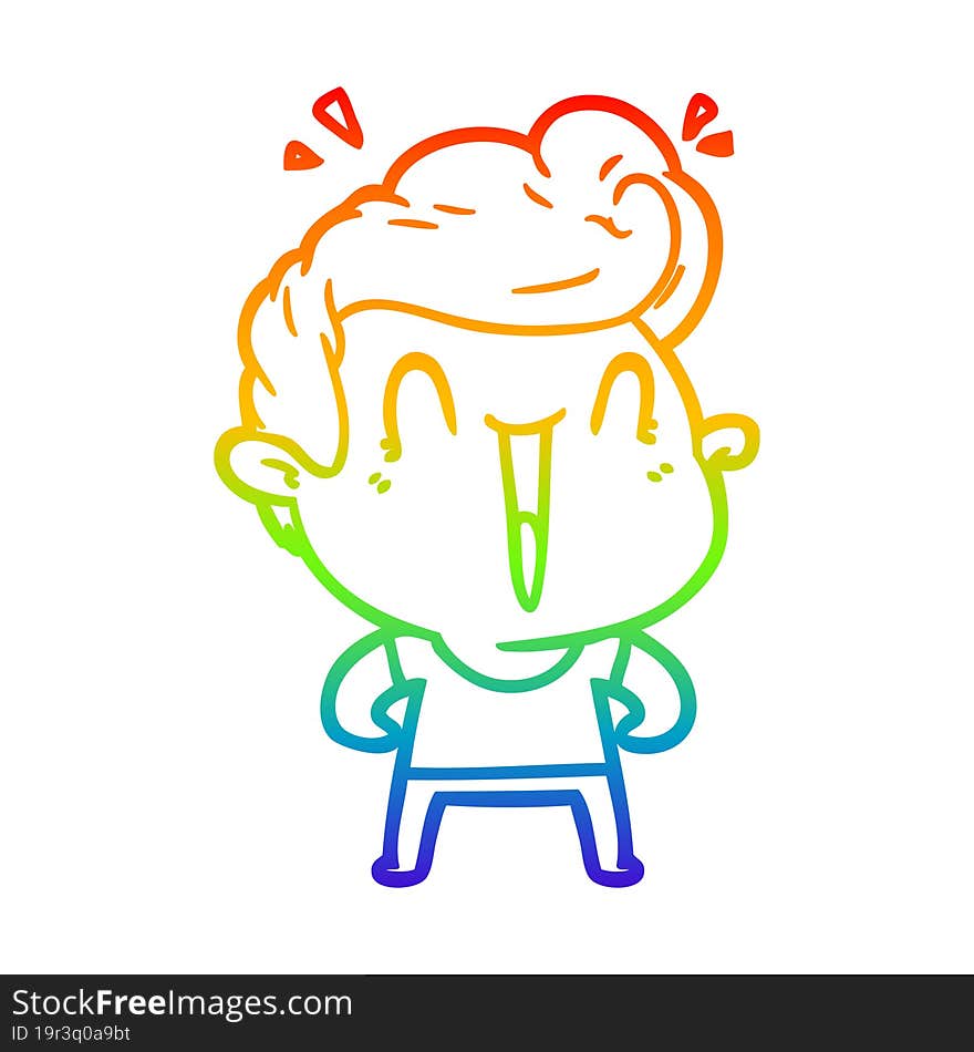 rainbow gradient line drawing of a cartoon happy man