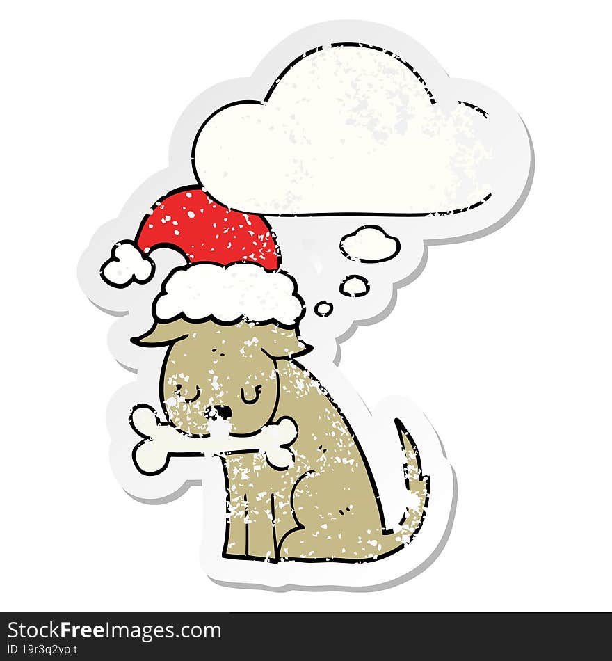 cute christmas dog and thought bubble as a distressed worn sticker