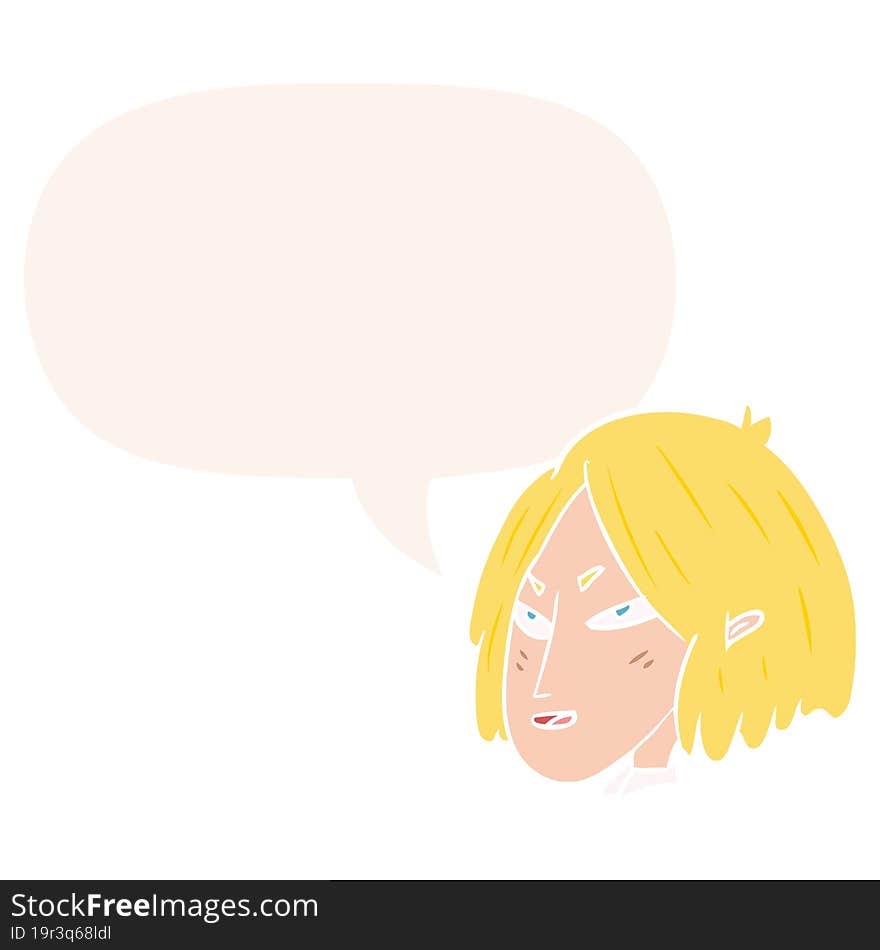 cartoon woman and speech bubble in retro style