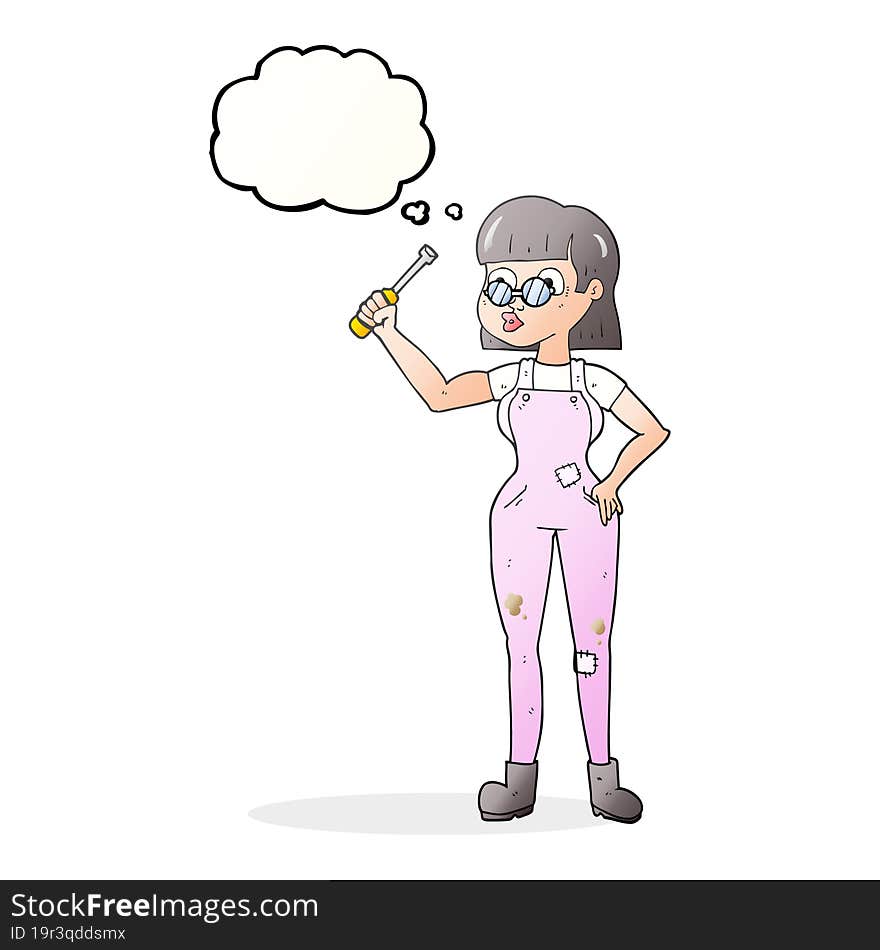 thought bubble cartoon female mechanic